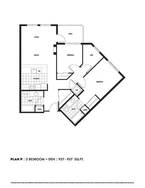 Floor plan for 2 beds, 2 baths, 927 sqft